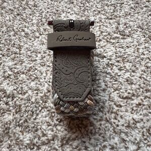 Robert Graham Men's 36 Jacob Braided Belt Tan Grey Paisley Leather Trim New